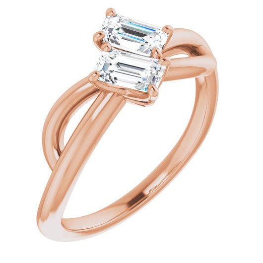 10K Rose Gold Customizable 2-stone Emerald/Radiant Cut Artisan Style with Wide, Infinity-inspired Split Band