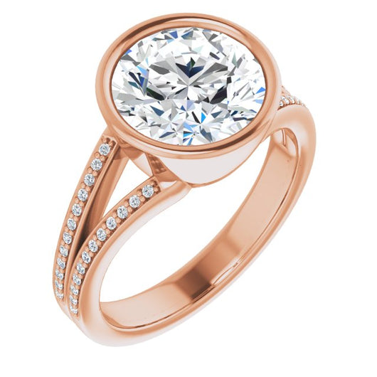 10K Rose Gold Customizable Bezel-set Round Cut Design with Split Shared Prong Band