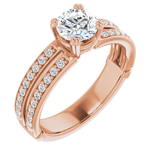 10K Rose Gold Customizable Round Cut Design featuring Split Band with Accents