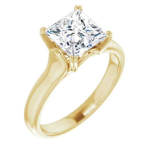 10K Yellow Gold Customizable Princess/Square Cut Solitaire with Under-trellis Design