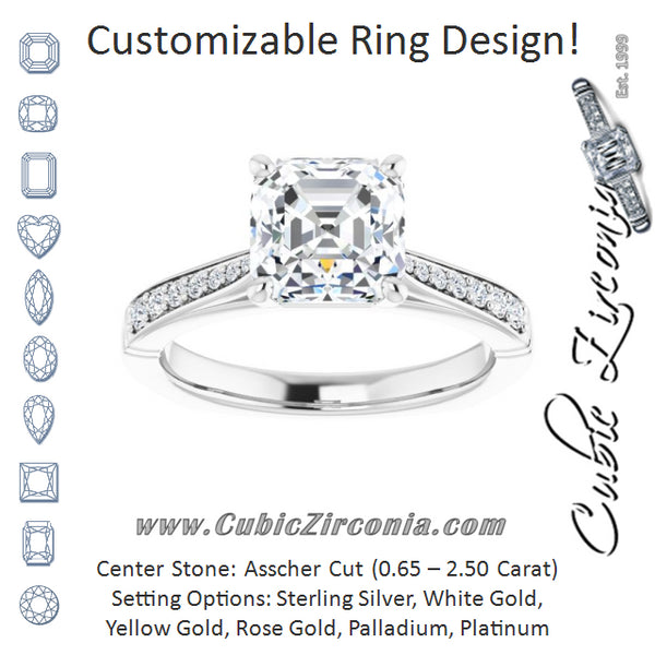 Cubic Zirconia Engagement Ring- The Ella Gabriela (Customizable Asscher Cut Design with Tapered Euro Shank and Graduated Band Accents)