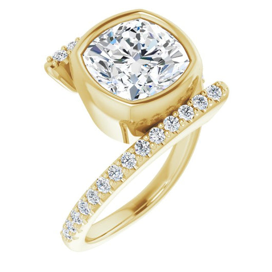 10K Yellow Gold Customizable Bezel-set Cushion Cut Design with Bypass Pavé Band