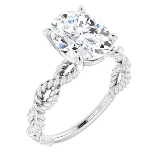 10K White Gold Customizable Oval Cut Solitaire with Infinity-inspired Twisting-Rope Split Band