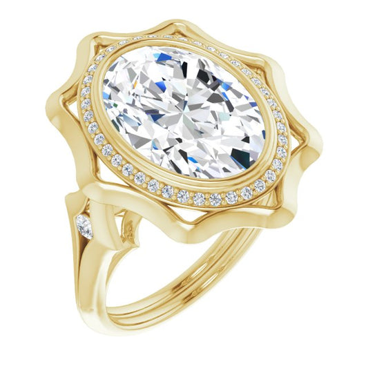 10K Yellow Gold Customizable Bezel-set Oval Cut with Halo & Oversized Floral Design