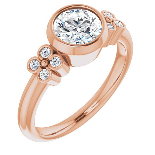 10K Rose Gold Customizable 9-stone Bezel-set Round Cut Design with Quad Round Bezel Side Stones Each Side