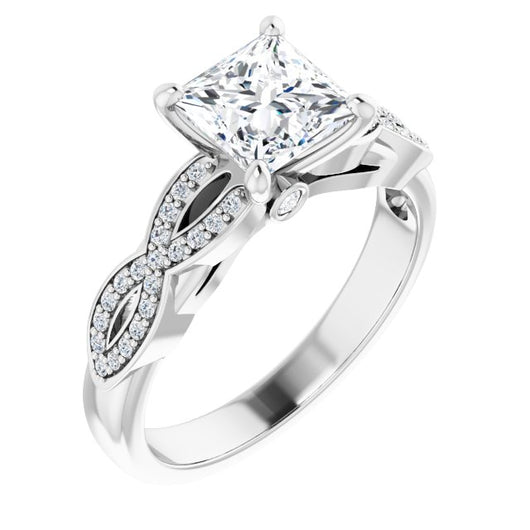 10K White Gold Customizable Princess/Square Cut Design featuring Infinity Pavé Band and Round-Bezel Peekaboos