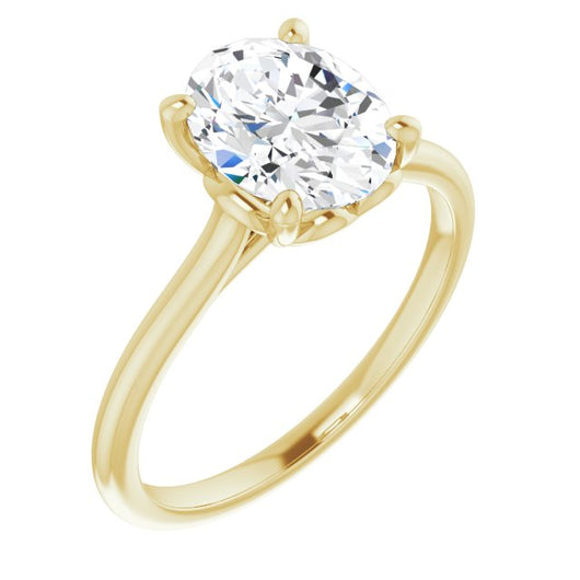 10K Yellow Gold Customizable Cathedral-style Oval Cut Solitaire with Decorative Heart Prong Basket