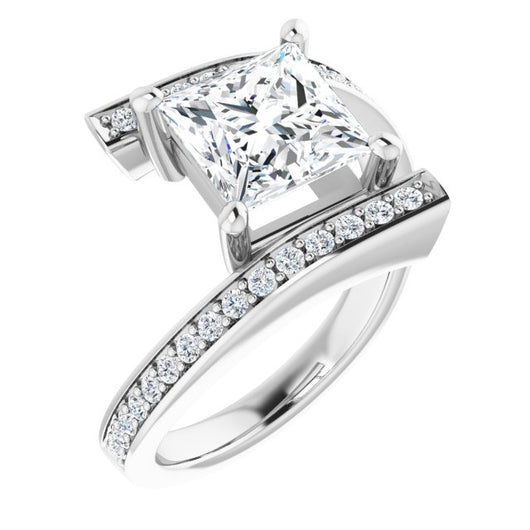 10K White Gold Customizable Faux-Bar-set Princess/Square Cut Design with Accented Bypass Band