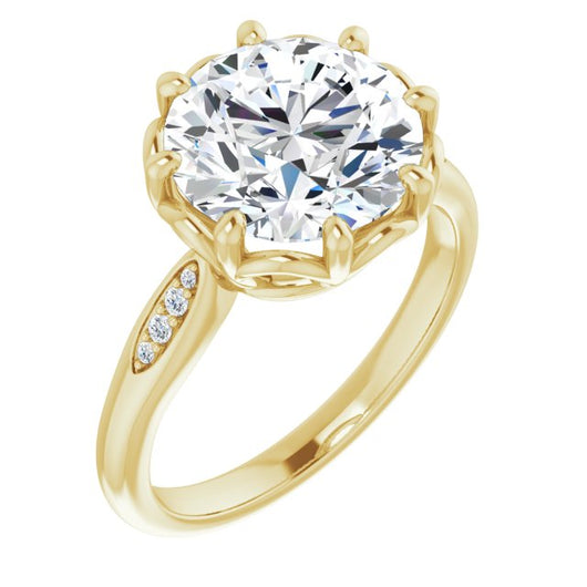 10K Yellow Gold Customizable 9-stone Round Cut Design with 8-prong Decorative Basket & Round Cut Side Stones