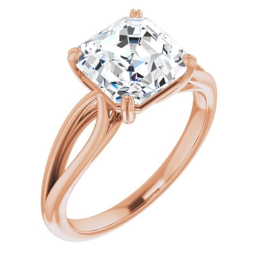 10K Rose Gold Customizable Asscher Cut Solitaire with Wide-Split Band