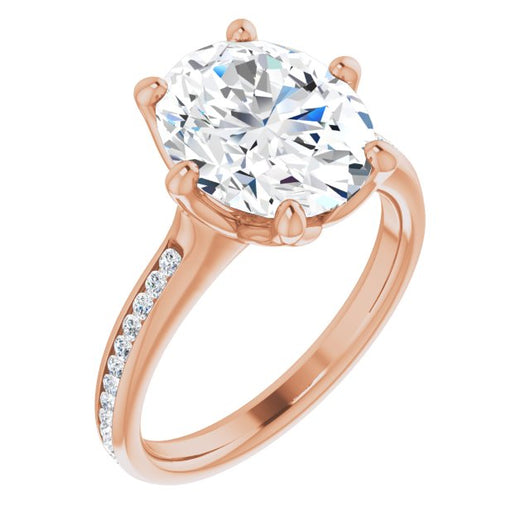 10K Rose Gold Customizable 6-prong Oval Cut Design with Round Channel Accents