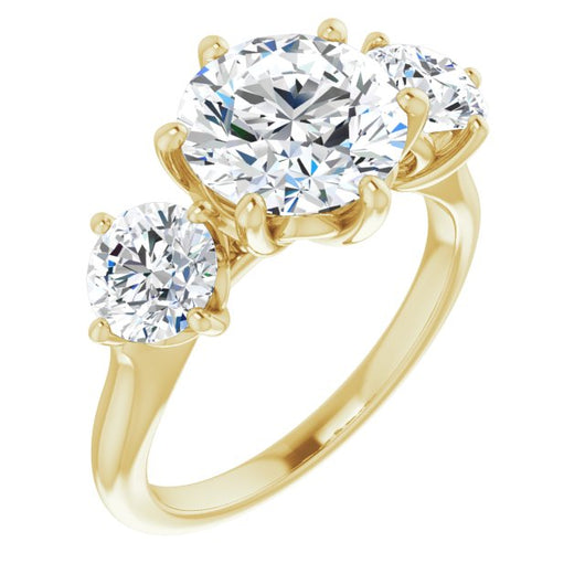 10K Yellow Gold Customizable Triple Round Cut Design with Decorative Trellis