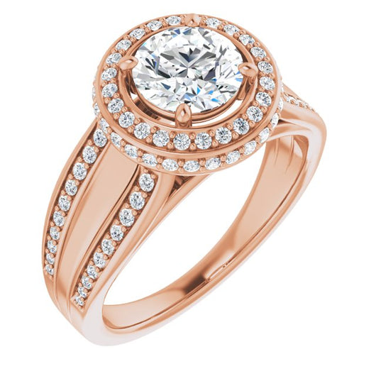 10K Rose Gold Customizable Halo-style Round Cut with Under-halo & Ultra-wide Band