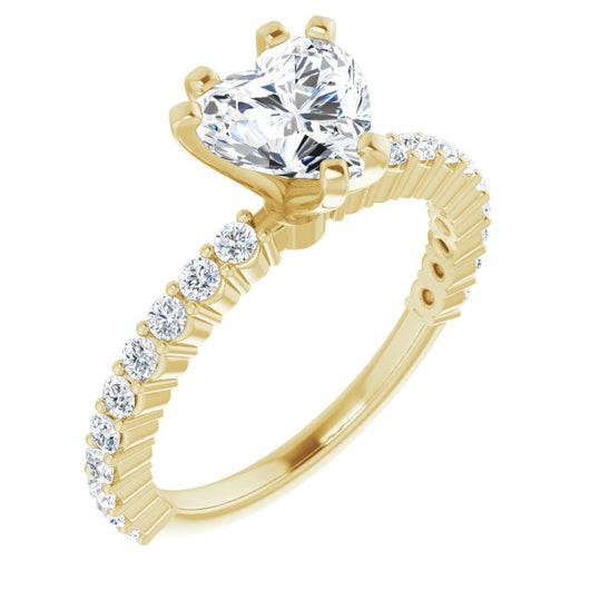 10K Yellow Gold Customizable 8-prong Heart Cut Design with Thin, Stackable Pav? Band