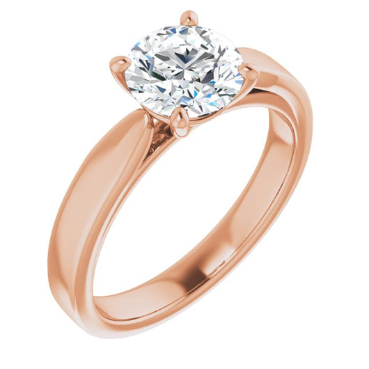 10K Rose Gold Customizable Round Cut Cathedral Solitaire with Wide Tapered Band