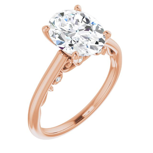 10K Rose Gold Customizable Cathedral-set Oval Cut Style featuring Peekaboo Trellis Hidden Stones