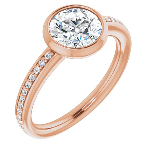 10K Rose Gold Customizable Bezel-Set Round Cut Center with Thin Shared Prong Band