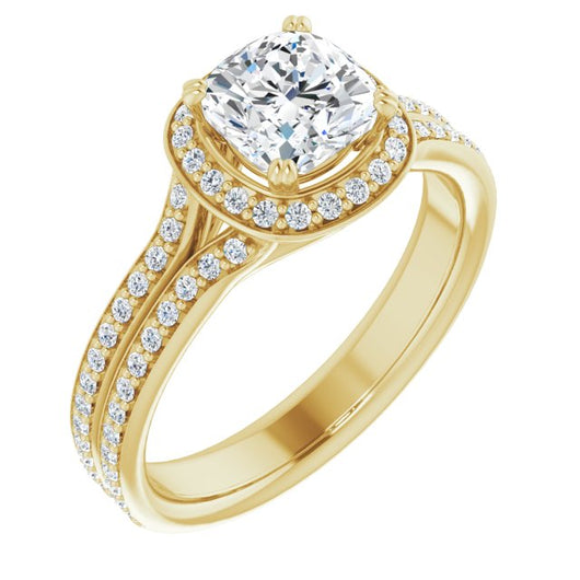 10K Yellow Gold Customizable Cathedral-set Cushion Cut Style with Split-Pav? Band