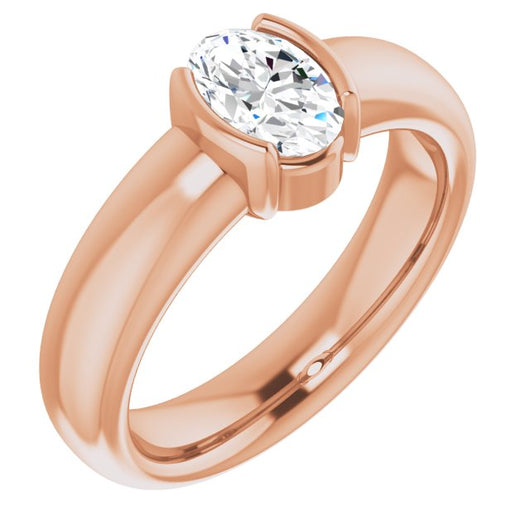 10K Rose Gold Customizable Bezel-set Oval Cut Solitaire with Thick Band