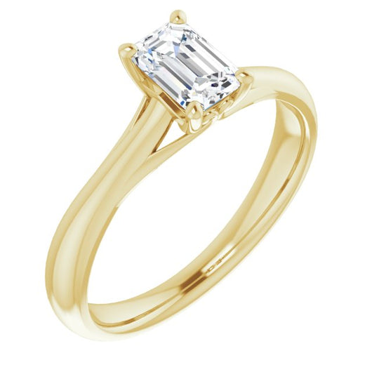 10K Yellow Gold Customizable Emerald/Radiant Cut Solitaire with Decorative Prongs & Tapered Band