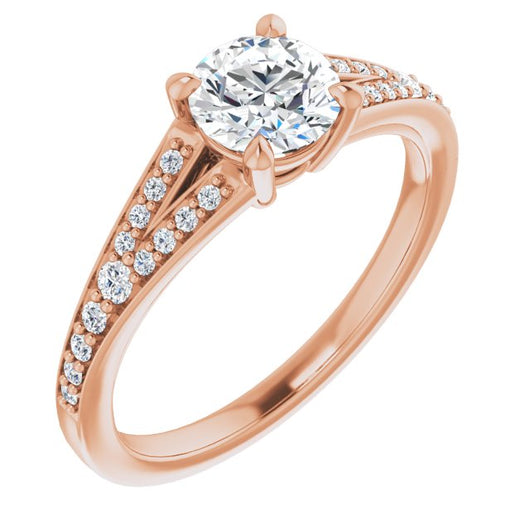 10K Rose Gold Customizable Round Cut Center with Thin Split-Shared Prong Band