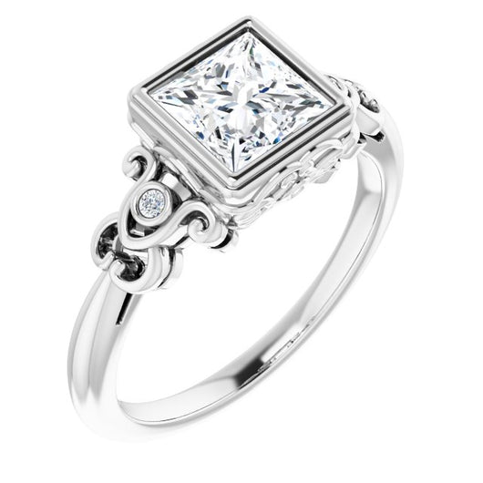 10K White Gold Customizable 5-stone Design with Princess/Square Cut Center and Quad Round-Bezel Accents