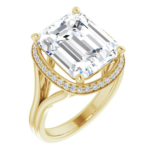 10K Yellow Gold Customizable Cathedral-set Emerald/Radiant Cut Design with Split-band & Halo Accents