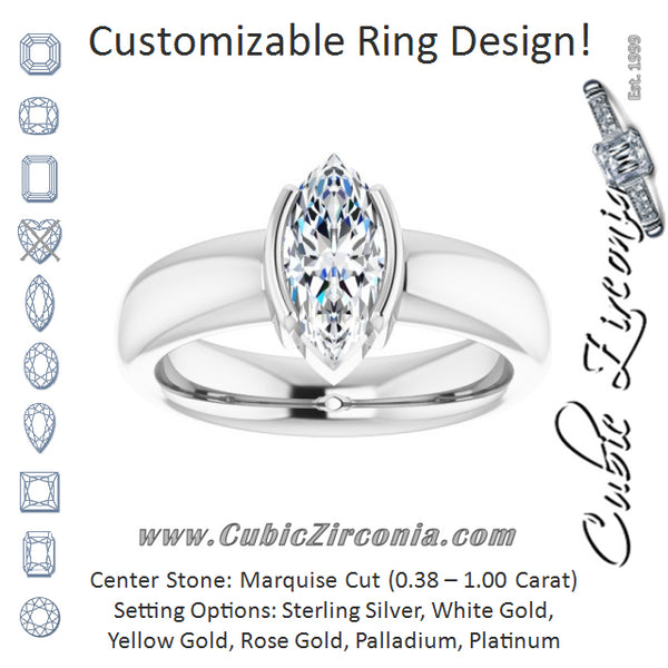 Cubic Zirconia Engagement Ring- The Charlotte (Customizable Bezel-set Marquise Cut Solitaire with Thick Band)