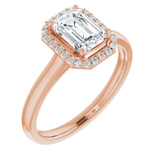 10K Rose Gold Customizable Halo-Styled Cathedral Emerald/Radiant Cut Design