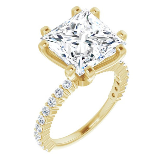 10K Yellow Gold Customizable 8-prong Princess/Square Cut Design with Thin, Stackable Pav? Band