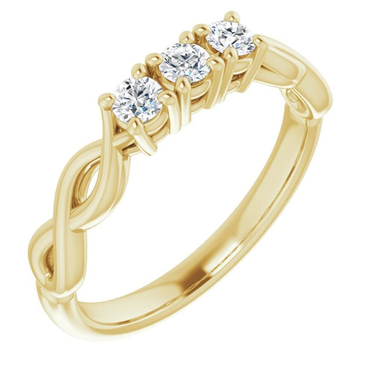 10K Yellow Gold Customizable Triple Round Cut Design with Twisting Infinity Split Band