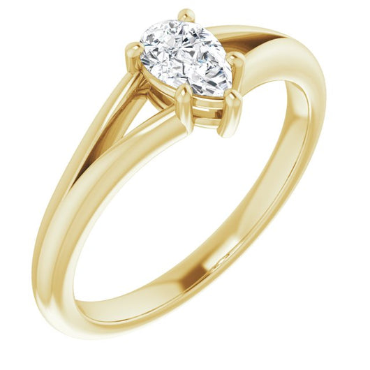 10K Yellow Gold Customizable Pear Cut Solitaire with Tapered Split Band