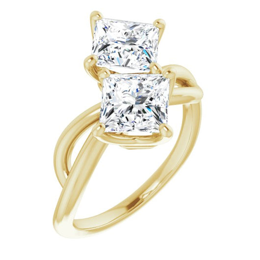 10K Yellow Gold Customizable 2-stone Princess/Square Cut Artisan Style with Wide, Infinity-inspired Split Band