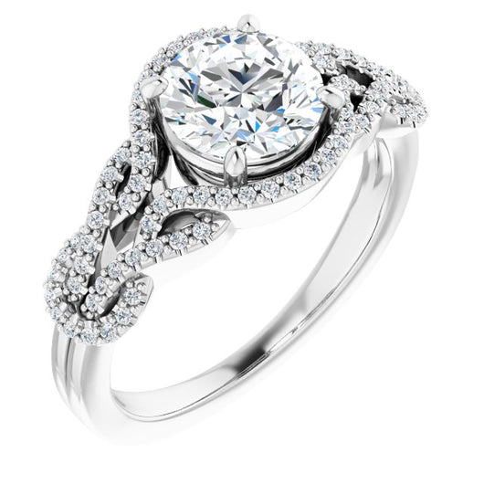 10K White Gold Customizable Round Cut Design with Intricate Over-Under-Around Pavé Accented Band