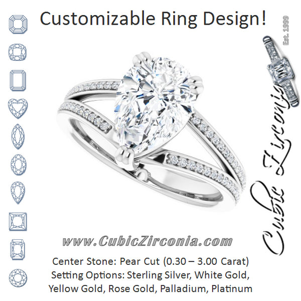 Cubic Zirconia Engagement Ring- The Carlotta (Customizable Pear Cut Center with 100-stone* "Waterfall" Pavé Split Band)