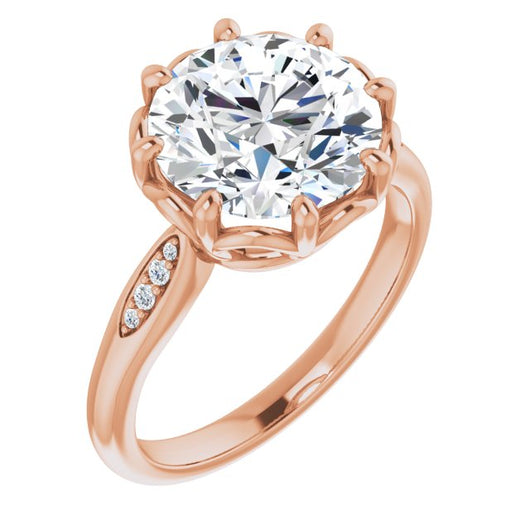 10K Rose Gold Customizable 9-stone Round Cut Design with 8-prong Decorative Basket & Round Cut Side Stones