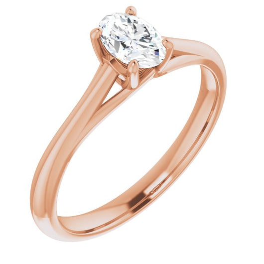 10K Rose Gold Customizable Oval Cut Solitaire with Crosshatched Prong Basket