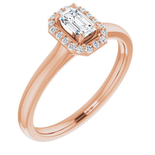 10K Rose Gold Customizable Halo-Styled Cathedral Emerald/Radiant Cut Design