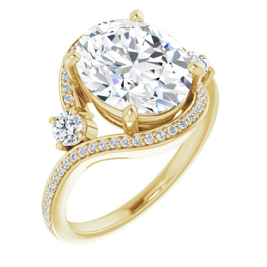 10K Yellow Gold Customizable Oval Cut Bypass Design with Semi-Halo and Accented Band