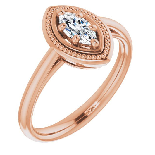 10K Rose Gold Customizable Marquise Cut Solitaire with Metallic Drops Halo Lookalike