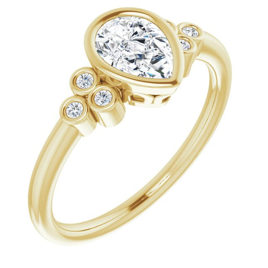 10K Yellow Gold Customizable 7-stone Pear Cut Style with Triple Round-Bezel Accent Cluster Each Side