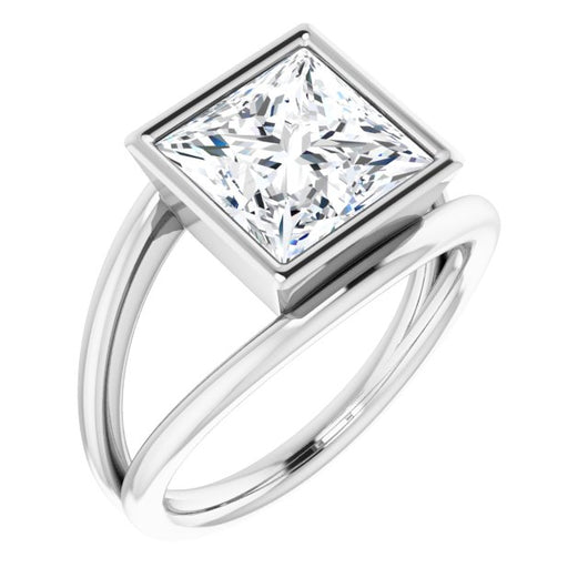 10K White Gold Customizable Bezel-set Princess/Square Cut Style with Wide Tapered Split Band