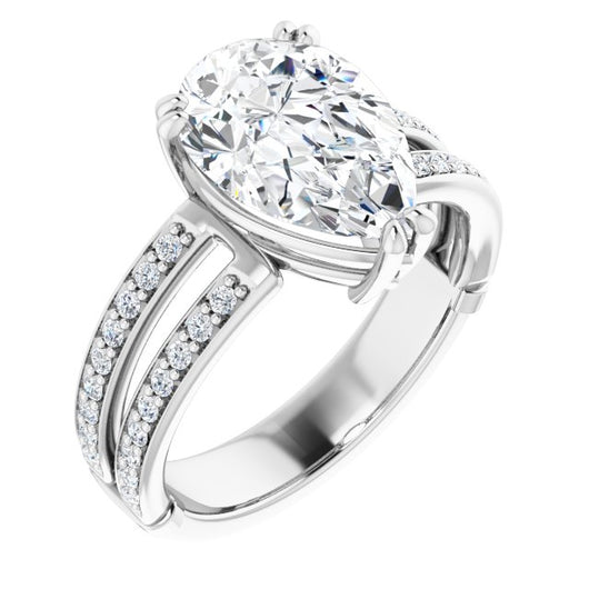 14K White Gold Customizable Pear Cut Design featuring Split Band with Accents