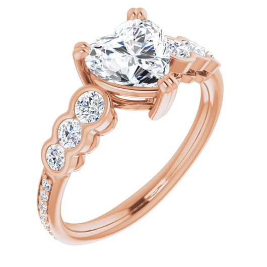 10K Rose Gold Customizable Heart Cut 7-stone Style Enhanced with Bezel Accents and Shared Prong Band