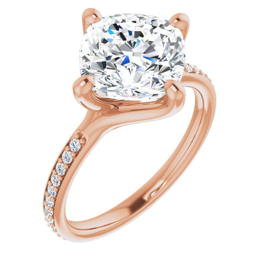 10K Rose Gold Customizable Cushion Cut Design featuring Thin Band and Shared-Prong Round Accents