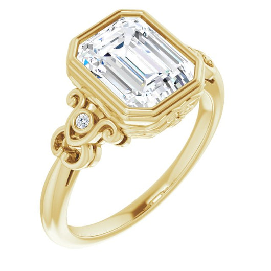 10K Yellow Gold Customizable 5-stone Design with Emerald/Radiant Cut Center and Quad Round-Bezel Accents