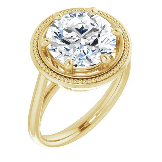 10K Yellow Gold Customizable Round Cut Solitaire with Metallic Drops Halo Lookalike