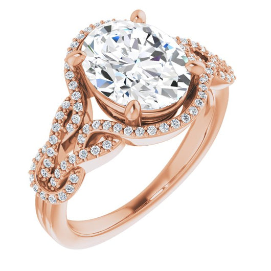 10K Rose Gold Customizable Oval Cut Design with Intricate Over-Under-Around Pavé Accented Band