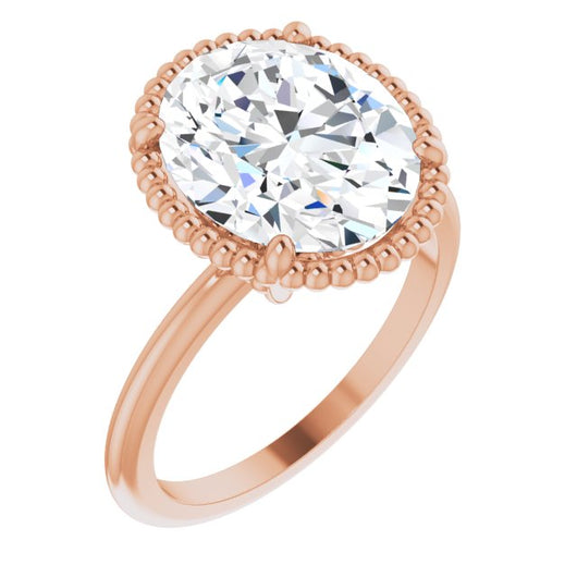 10K Rose Gold Customizable Oval Cut Solitaire with Beaded Metallic Milgrain