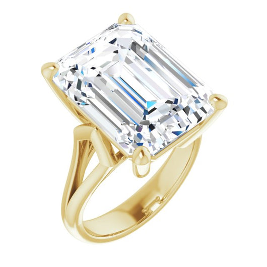 10K Yellow Gold Customizable Cathedral-Raised Emerald/Radiant Cut Solitaire with Angular Chevron Split Band